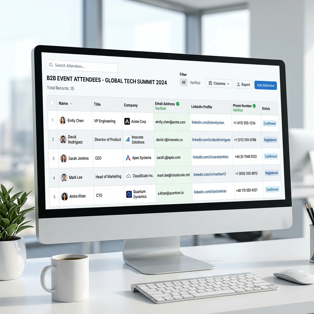 ExhibitorWave verified Google Sheet list layout illustration